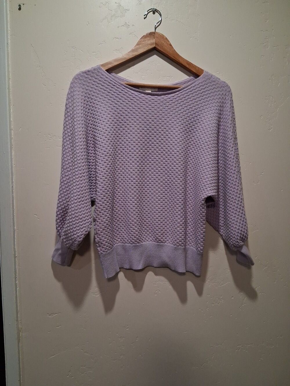 Marled Reunited Clothing Lilac Waffle Sweater Short Puff Sleeves Cottage Chic XS